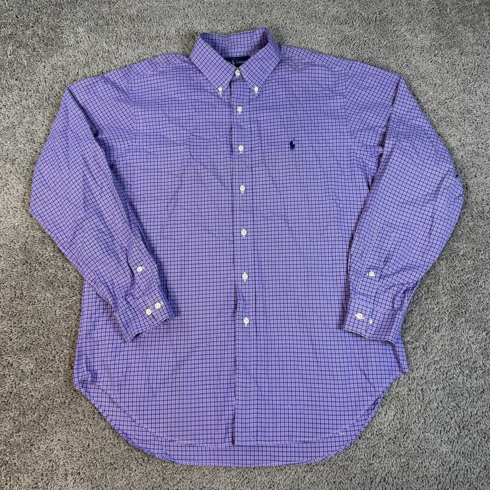 Ralph Lauren Shirt Mens L Purple Long Sleeve Button Up Check Cotton Classic Fit